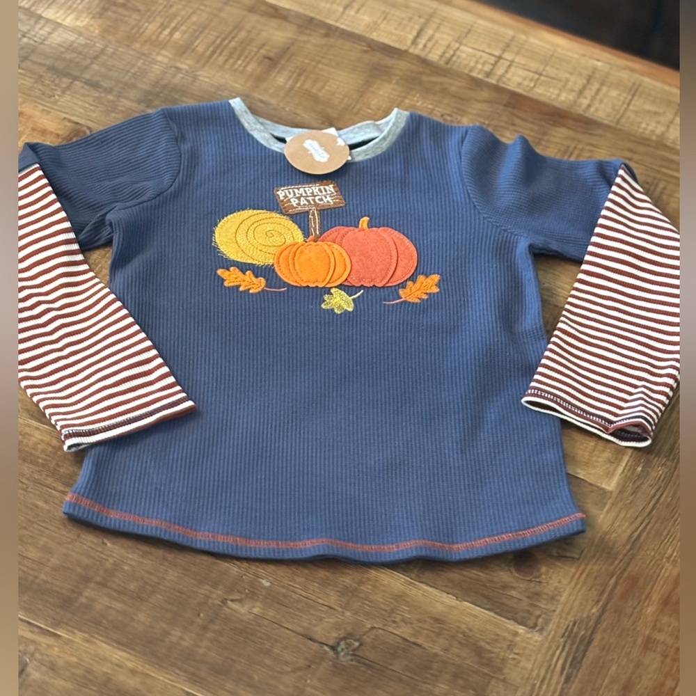 NWT Mud Pie Pumpkin Appliqué Henley Shirt. Navy | Long Sleeve | Boy’s Sz-4T-5T